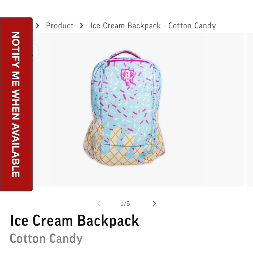 New without tags Baseball Lifestyle 101 ice cream cotton candy backpack!